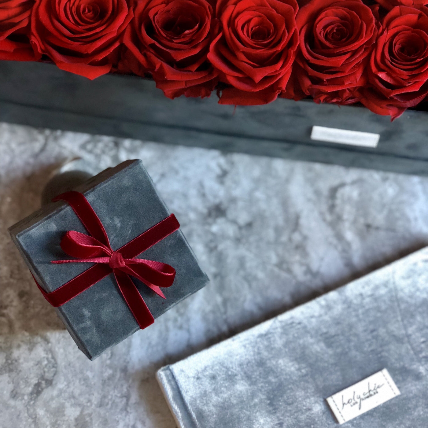 Preserved Roses in a rectangular velvet box