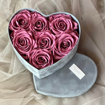 Forever roses in a small heart-shaped suede box
